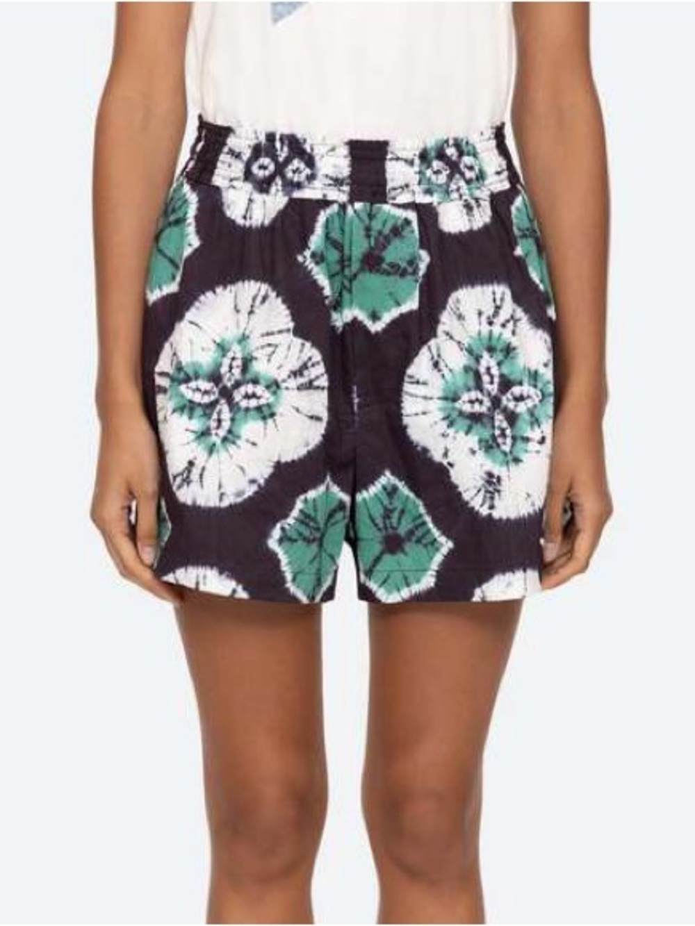 Sea New York Aveline Tie Dye Print Shorts XS Teal Cotton High Rise Pull On